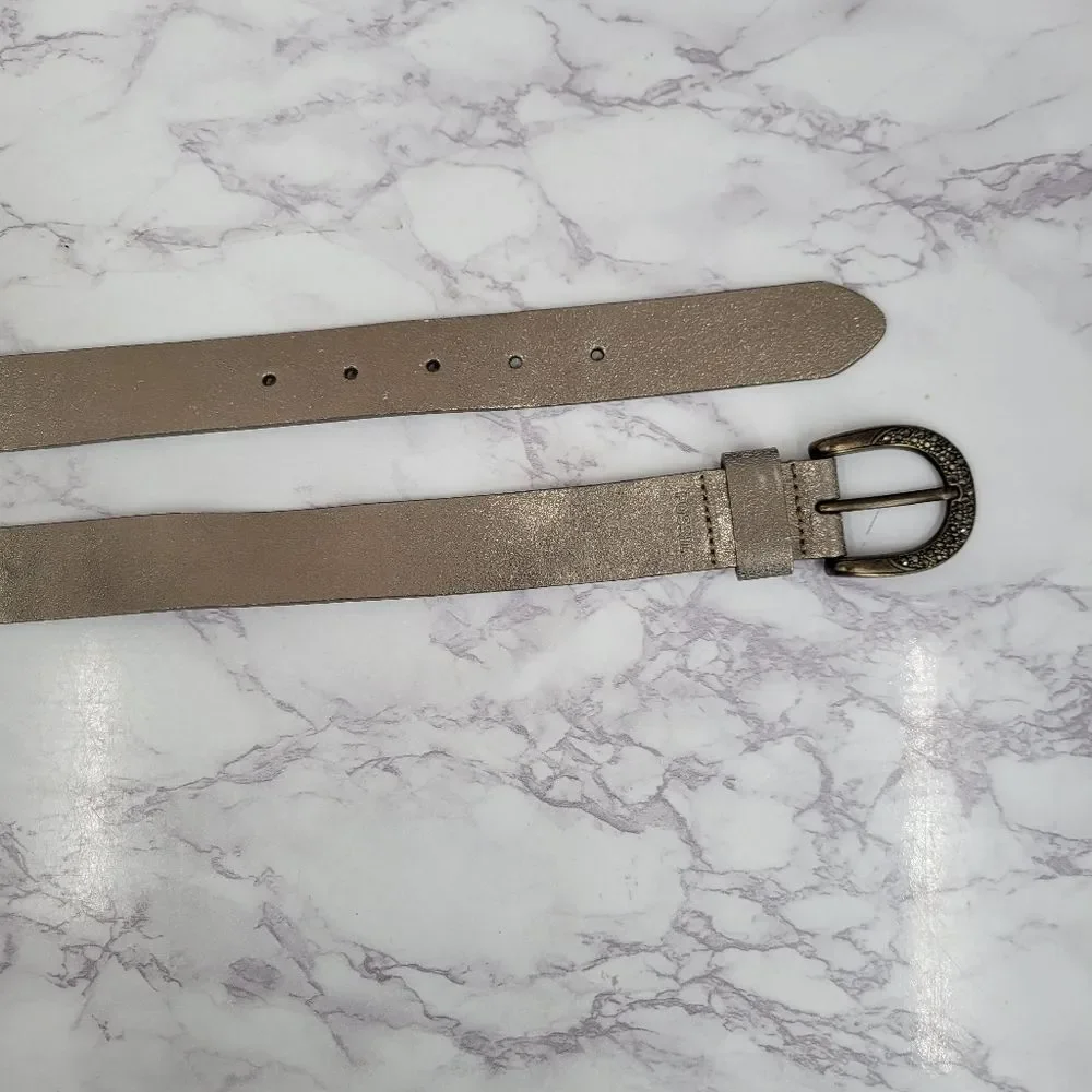 Fossil Metallic Belt with Rhinestone Embellished Buckle Antiqued Brass